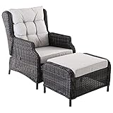 Raburg Set Sophia – Premium Polyrattan XXL Relaxsessel + Hocker, mit Easy-Lift - stufenlos verstellbar, wetterbeständig in edlem Schiefer/GRAU-meliert - inklusive Auflagen in STEINGRAU