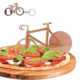 Fahrrad Pizzaschneider, Antihaftbeschichteter Edelstahl Pizza Schneider Lustiger Pizzaroller, Doppel Pizza Cutter mit Scharfem Schneiderad & Ständer für Weihnachten Party Geschenke, Roség