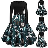 TTLOVE Kleider Damen Mode Kostüm Hausfrau Langarm Lässigmit Weihnachten Print Kleid Karneval Festival Kostüm Party Abendk