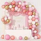 144 Stück Rosa Luftballons Girlande Arch Rosa Weiß und Gold Konfetti Ballons Party Dekorationen Mädchen und Frau Baby Shower Geburtstag B