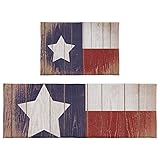 Badteppich-Set, Retro, Holzmaserung, Badezimmer, Bodenmatte, Sterne, weiß und rot, saugfähig, rutschfest, Badematten-Sets mit Läufer, Küchenfußmatte, Teppich, 50 x 80 cm + 50 x 119,9 cm, 2 Stück