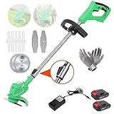 Y&J Schnurloser Rasentrimmer, Green 2-in-1 Kabellos Trimmer, Mit 2*2200 mAh Akku, 1 Ladegerät.Verstellbarer Griff, Leicht, Multi-Winkel-Kopf, Mit 9 Ersatzklinge , EIN Paar Schnittfeste H