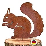 Glaskönig Rostiges Eichhörnchen sitzend - Baumstecker edelrost deko Höhe 25cm x Breite 21cm - Metall Rost Gartendeko als Eichhörnchen Figur- Rostdeko Metall Gartensteck