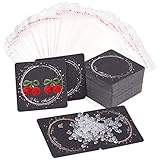 PandaHall 100 Stück Quadratische Ohrring-Grafikkarte, 2 x 2 Zoll Papier Schmuck Display Kartenhalter Organizer Tags Verpackungskarten Mit 100 Stück OPP Bag 200 Stück Kunststoff Ohrmuttern, Schw