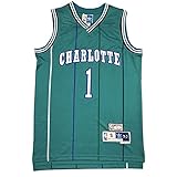 KKSY Herren Trikots Charlotte Hornets #1 Bogues Basketball Trikots Retro Atmungsaktive Weste,Blue,XL