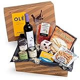 Geschenkkorb Olé mit spanischen Delikatessen I Präsentkorb gefüllt mit ausgesuchten Tapas-Klassikern & Rotwein aus Sp