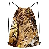 fudin Unisex Wasserdicht Kordelzug Rucksack Die Zahnräder auf der alten Banknote Turnbeutel Sporttasche für Yoga Freien Schule Strand Schw