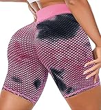 SLTY Butt Lifting Yoga-Shorts für Damen, hohe Taille, Bauchkontrolle, Workout-Shorts, strukturiert, Biker, Strand, Hotpants - - M