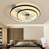 Deckenventilator Mit Beleuchtung Modern Dimmbar Fan Licht Einstellbare Windgeschwindigkeit Deckenventilatoren Lampe Schlafzimmer Wohnzimmer Babyzimmer Mit Fernbedienung Deckenleuchte (Black,45cm)