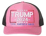 Tropic Hats Trump 2024 Take America Back 6 Panel Trucker Cap für Erwachsene, pink/schwarz,