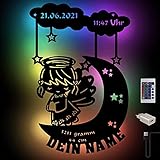 Farbwechsel Personalisierbares Schutzengel Schlummerlicht Mond-Engel I Baby-Geschenke zur Geburt & Taufe | Holz Natur I USB Wand-Lampe N