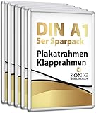 5 Plakatrahmen DIN A1 | abgerundete Ecken | 25mm Alu Profil, Silber | inkl. entspiegelter Schutzscheibe und Befestigungsmaterial | Alu Klapprahmen Wechselrahmen Posterrahmen | 5er Sparpack | Dreifke®