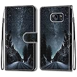 nancencen Kompatibel mit Samsung Galaxy S7 / SM-G930 (5,1') Handyhülle, PU Leder Flip Cover Wallet Hülle (Anti-Fall) - Sternenklarer H