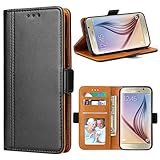 Bozon Galaxy S6 Hülle, Leder Tasche Handyhülle Flip Wallet Schutzhülle für Samsung Galaxy S6 mit Ständer und Kartenfächer/Magnetverschluss (Schwarz)