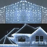 Eiszapfen-Lichterkette, wasserdicht, für den Innen- und Außenbereich, 800 LEDs, 20 m breit, 160 Tropfen, mit 10 m langem Kabel, 8 Modi, niedrige sichere Spannung, weißes Kab