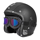 JWKJ Retro Motorrad Jethelm für Herren Damen, mit Brille Retro 3/4 Motorrad Halbhelme, DOT Approved, Moped Cruiser Bike Vintage Jethelm (57-64cm)