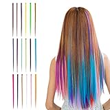 Beautyshow Bunte Haarteile 18 pcs, Haarverlängerungen mit Clips, 55cm/21.6 zoll Regenbogen Perücke Salon Highlight Synthetisch Haarteile Clip für Kinder Mädchen Frauen Cosplay Party Mode (Gerade)