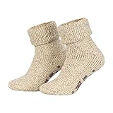 Piarini ABS Stoppersocken Wollsocken Wintersocken Norwegersocken Innenfrottee Damen Herren Jungen Mädchen beige-meliert 43-46