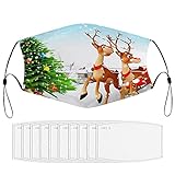 Kinder Staubmaske mit Filter (mehrere Ersatzfilterelemente) Design Weihnachtsbaum Geschenke Spielzeug Schnee Weihnachtsmann Schlitten Hirsch Stoffmask