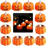 Halloween deko, Teelicht kürbis Halloween deko 12 pcs, Halloween deko LED Kerzen Flammenlose Teelichter Batteriebetriebene Halloween Deko Party Halloween deko Kürbis, Kürbis Kerze Warmweiß Flack