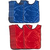 Scrimmage Westen – 12 Stück Fußball-Pinnies, Team-Trikot, Trainingsweste, Soccer für Erwachsene, Männer und Frauen, Basketball, Fußball, Volleyball, rot blau, Erwachsene über 81,6 kg