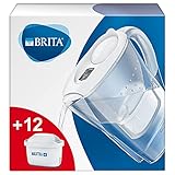 BRITA Wasserfilter Marella weiß inkl. 12 MAXTRA+ Filterkartuschen – BRITA Filter Starterpaket zur Reduzierung von Kalk, Chlor, Blei, Kupfer & geschmacksstörenden Stoffen im W