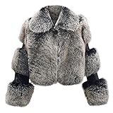 TRIGLICOLEUM Winterjacke Damen Jacke aus Kunstpelz Einfarbiger Warm Strickjacke Pelz Spleiß Kurze Mantel Lange Ärmeln Oberbekleidung Cardigan Fleece Jacke mit Turndown Krag