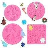 LYTIVAGEN 4 Stück Silikon Fondant Formen Weihnachten Silikonformen Schneeflocke Süßigkeiten Backform Weihnachtsbaum Schokoladenformen 3D Silikon Kuchenformen für Weihnachten Schokolade Süßigk