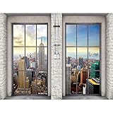 Runa Art Fototapete Fenster New York Modern Vlies Wohnzimmer Schlafzimmer Flur - made in Germany - Beige Blau 9345010b