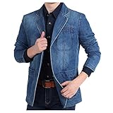 KPILP Herren Jeans-Jacke Vintage Sweatjacke Denim Anzugjacken Blazer Freizeitjacke Jeanssakko Übergangs-Jacke Men Cowboy Suit Jacket C