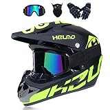 MRDEER Motocross Helm, Adult Off Road Helm mit Handschuhe Maske Brille, Unisex Motorradhelm Cross Helme Schutzhelm ATV Helm für Männer Damen Sicherheit Schutz, 5 Stile Verfügbar,A,M