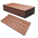 Lospitch WPC Terrassenfliesen 30x60cm 12er Set für 2m² in Holzoptik für Garten Balkon Bodenbelag mit Drainage und Klicksystem Terrassendielen Balkonfliesen Klickfliesen Holzfliesen B