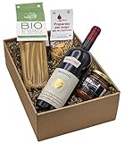 Geschenkset „Nudelliebe“ mit italienischen Spezialitäten: Italienischer Feinkost und Rotwein (1 x 0,75 l, 13,5 % vol.) | Präsentkorb mit Spaghetti di Semola, Gewürzmischung, T