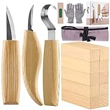 Fuyit Holz Schnitzwerkzeug Set-Beinhaltet 6 Teiliges Holz Schnitzmesser Set &10 Pcs Linde Holzblöcke für Löffel Schüssel Cup Edelstahl Schnitzwerkzeuge für Anfänger/Profis mit Schnittfeste H