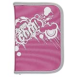 Idena 20107 - Schüleretui mit 2 Innenklappen und Reißverschluss, Aufschrift Keep Cool, in pink, 50 teilig befüllt mit Buntstiften, Lineal und Zubehör, für Schule und F
