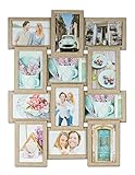 levandeo Holz Bilderrahmen Farbe: Eiche gekälkt hochwertig verarbeitet für 12 Fotos 10x15cm mit Glasscheiben - Querformat und Hochformat Fotogalerie Collage Fotocollage Bildergalerie F