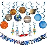 Konsait Kindergeburtstag Deko (16 teilig Set) , Weltraum Sonnensystem Hängedekoration Geburtstag Deckenhänger Spiral Girlanden and Happy Birthday Banner für Mädchen und Jungen Geburtstag Dek