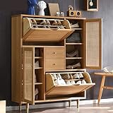 FXBFAG Schuhregal Bank mit 2 Schubladen, 6 Etagen Schuhschrank Schrank Schrank Holz Schuhschrank mit 2 Klapptüren, Moderner Schuh Organizer für Eingangsbereich Flur Wohnzimmer, 118x95x26