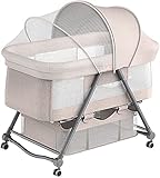 ZGYZ Mobiler Kinderbettwagen, höhenverstellbares Beistellbett, Babybett mit luftigem Netz und mit Aufbewahrungskorb Babybett, Gelb