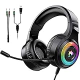 FUNINGEEK Gaming Headset PS4, Gaming Kopfhörer für PS4 PS5 PC Xbox One, Headset für Laptop/Mac/Tabletphone mit RGB Licht Stereo Surround Noise Cancelling (Schwarz)