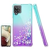 Kompatibel mit Galaxy A12 Hülle, Galaxy M12 Hülle [mit Displayschutzfolie], transparent, flüssig, Glitzer, weiche TPU-Hülle, transparent, für Samsung Galaxy A12, Blaugrün/V