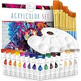 Van Gaunet Acrylfarben Set – 16 Acryl Farben mit 75ml Pigment & 10 Pinsel – Wasserfestes Acrylfarbenset für Papier, Stein, Holz, Keramik, Stoff, Leinwand & Glas – Schnell trocknend & ungiftig