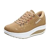 Dorical Sneakers mit Keilabsatz für Damen,Frauen Turnschuh Wedges Sportschuhe Keilabsatz 4.5 cm Bequeme Atmungsaktiv Outdoor Freizeitschuhe Gr 35-42(Khaki,42 EU)