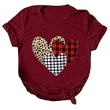 T-Shirt Bluse Tops Frauen Casual Letter Printing Kurzarm O-Neck Loose (L,5Wein)