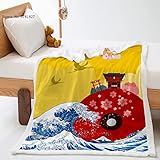 Sherpa Decke Kuscheldecke 100x130cm Japanische Wellenpavillon-Landschaft Flanell Flauschige Weich Warm Fleecedecke Sofadecke Couchdecke Mikrofaserdecke TV Decke Wohndeck