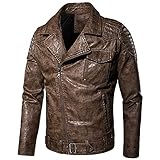 FBYYJK Herren Lederjacke - Herren Lederjacke/Revers Plus Samt Warme Pu-Lederjacke/Herbst- Und Wintermode Dick Gewaschenes Design Herren Pu-Jacke, Braun, Asiatisch 4XL Ist Eur 2XL