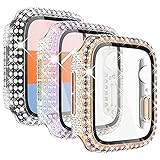 KADES kompatibel für Apple Watch Case 40mm 44mm, 3er Pack Bling Cases mit Glas Displayschutz für iWatch 40mm 44mm SE Series 6 Series 5 Series 4 (40mm, Rosé Gold Irisierend Klar)