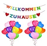 QIMMU Willkommen Zuhause, Herzlich Willkommen Girlande, Willkommen Schild Home Deko, 20 Stück Luftballon, Welcome Home Banner, Für Zuhause, Party, Empfang