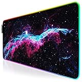 Titanwolf - RGB Gaming Mauspad - LED Schreibtischunterlage - 800x300 mm - XXL Mousepad - LED Multi Color - 11 Beleuchtungs-Modi - 7 LED Farben Plus 4 Effektmodi - abwaschbar - Galaxy Neb