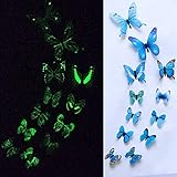 Wtuxchib Wandtattoo 12st Luminous 3D Butterfly Home Decor Fashion Glow-Wand-Aufkleber for Schlafzimmer Wohnzimmer Bunte Schmetterlinge Raumdekoration (Color : Blue)